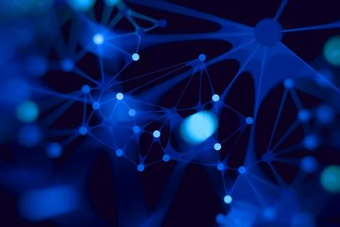 Abstract blue digital network structure with glowing nodes and connecting g.. Stock Photos
