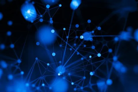 Abstract blue digital network structure with glowing nodes and connecting g.. 스톡 사진