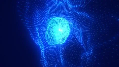 Abstract blue digital particle grid forming a luminous wave Stock Illustration