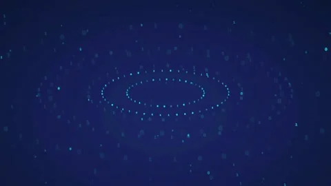 Abstract blue digital particle loop forming a glowing circular data ring in Stock Footage 339322396