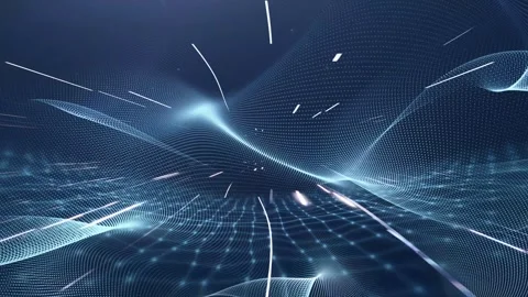 Abstract Blue Digital Particle Wave with Light Trails and Network Connection Stock Footage 332660134