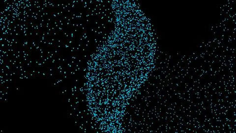 Abstract blue digital particle wave background with glowing dots on black f.. Illustrazione stock