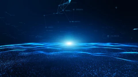 Abstract blue digital particles wave and Digital data network connections for Stock Footage 109347286