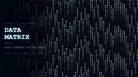 Abstract blue digital rain with falling binary code and data matrix text on Stock-Footage 346203596