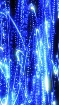 Abstract blue digital rain with luminous vertical trails of particles, repres Stockillustratie