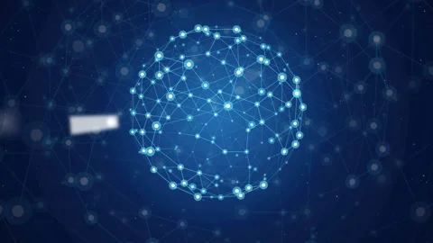 Abstract Blue Digital Sphere with Glowing Connection Points and Floating Data Stock Footage 343158646
