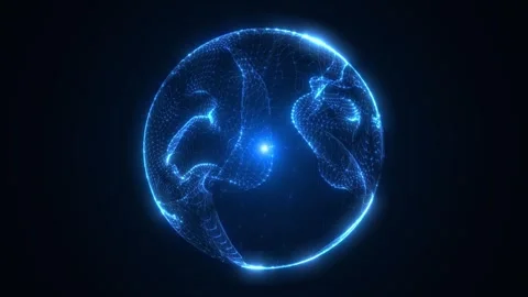 Abstract blue digital sphere made of glowing particles and lines, rotating in Stock Footage 328238428