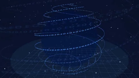 Abstract Blue Digital Spiral of Binary Code Data Streaming in a Virtual Cyber Stock Footage 339322368