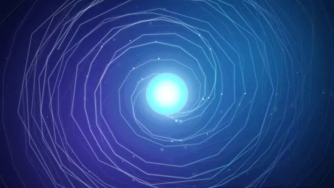 Abstract blue digital spiral vortex with glowing light center and flowing 库存影片 343154808