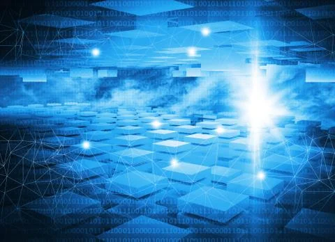 Abstract blue digital technology 3d background with lights Stock Illustration