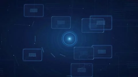 Abstract Blue Digital Technology Background with Floating Data Windows and Stock Footage 339322426
