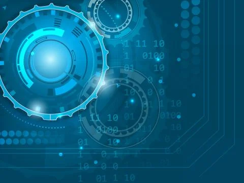Abstract blue digital technology background with gears Stock Illustration