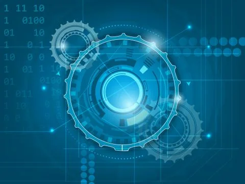 Abstract blue digital technology background with gears Illustrazione stock