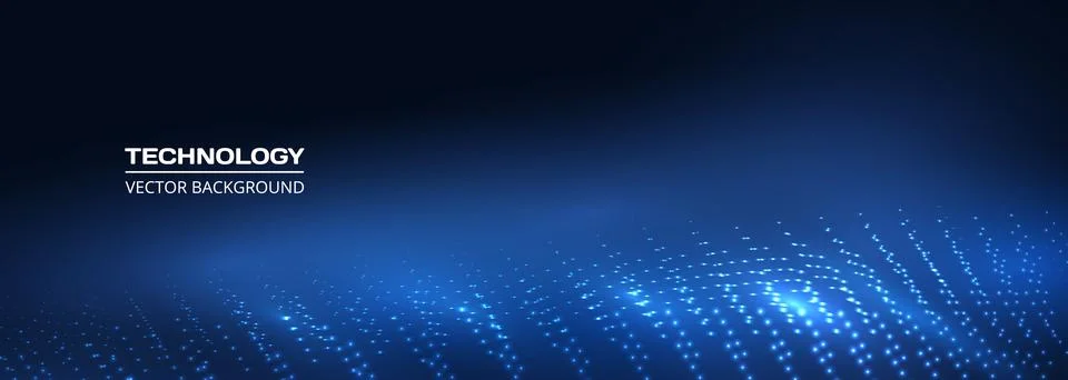 Abstract blue digital technology background with glowing data flow and Illustrazione stock