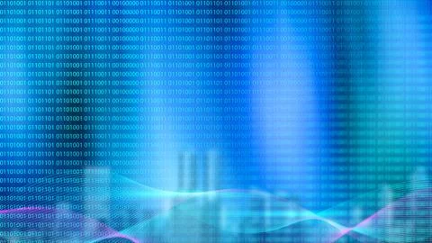Abstract blue digital technology background featuring binary code, glowing .. イラスト素材