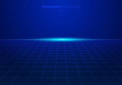 Abstract blue digital technology square grid pattern on background with light 스톡 일러스트