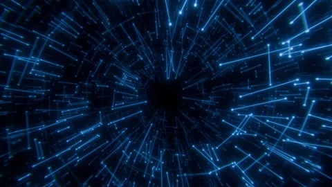 Abstract blue digital tunnel formed by glowing lines and particles Stock Footage 327077985