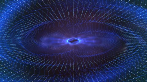 Abstract Blue Digital Vortex Tunnel With Radiant Waves Видео 320471237