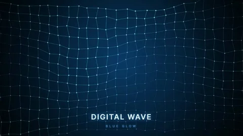 Abstract blue digital wave with glowing network connection lines and dots on Stock Footage 346210518