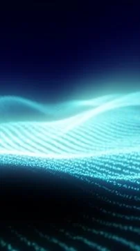 Abstract blue digital wave landscape with glowing particle lines, data flow.. イラスト素材