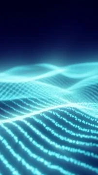 Abstract blue digital wave landscape with glowing particle lines, data flow.. 스톡 일러스트