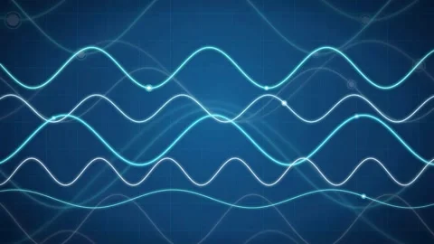 Abstract blue digital wave lines moving on a dark background for technology and Stock Footage 343429616