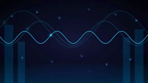 Abstract Blue Digital Waveform with Glowing Lines and Data Bars on Dark Stock-Footage 340119413