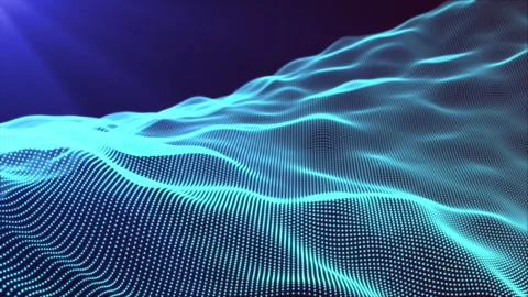 Abstract blue digital waves on dark background with soft light rays. Digital sea Stock Footage 244605343