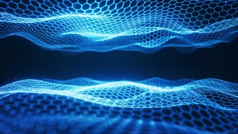 Abstract blue digital waves on hexagon grid motion background Video stock 327109596
