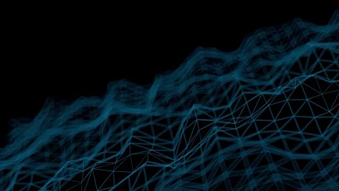 Abstract Blue Digital Wireframe Mesh Surface on Black Background Stock Footage 345167563