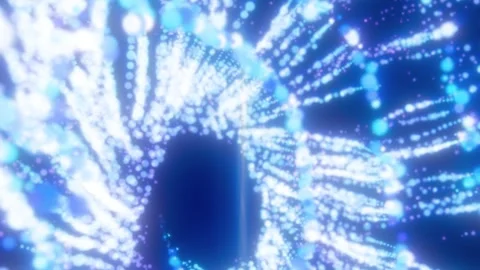 Abstract blue DNA helix made of glowing particles and bokeh Stock Footage 331028413