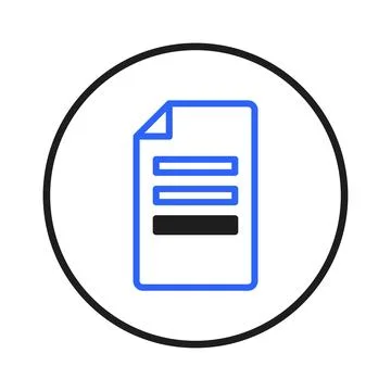 Abstract blue document icon with text lines inside a circle on white backgr.. Stock Illustration