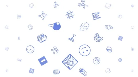 Abstract Blue Doodle Icon Pattern Floating on White Background Stock Footage 334084484