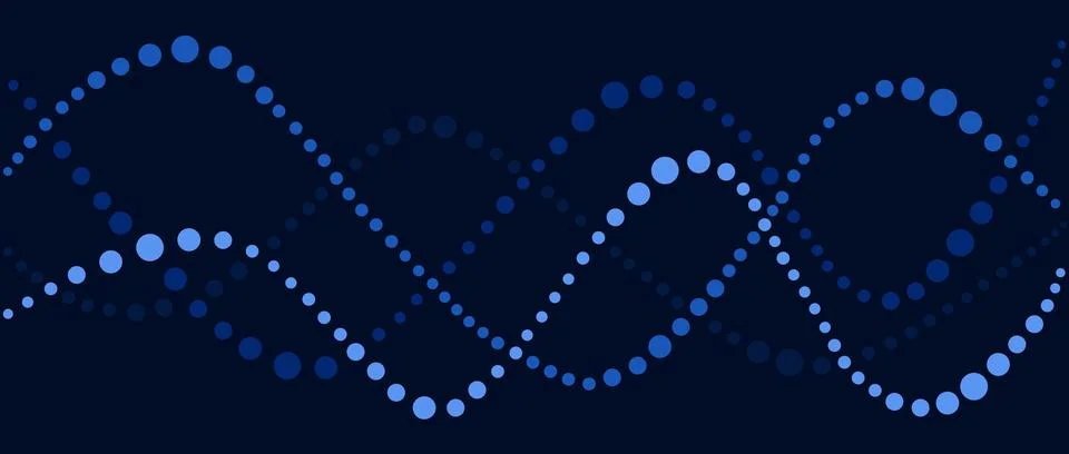Abstract blue dots forming intertwined helix shapes on dark background Stock Illustration