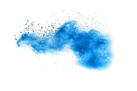 Abstract blue dust explosion on  white background. Stock Photos