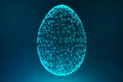 Abstract blue Easter eggs consisting of blue lines and glowing neon dots Stock Illustration