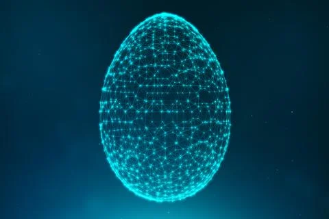 Abstract blue Easter eggs consisting of blue lines and glowing neon dots Stock Illustration