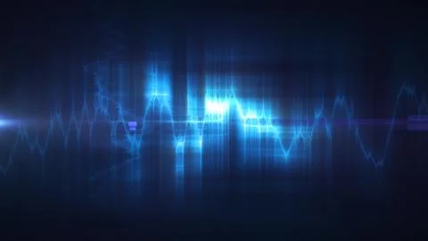 Abstract blue electric waveform with sharp glowing peaks, representing digita Stock Illustration