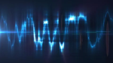 Abstract blue electric waveform with sharp glowing peaks, representing digi.. Illustrazione stock