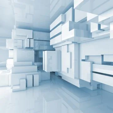 Abstract blue empty room, high-tech 3d interior Illustrazione stock