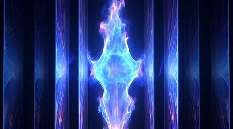 Abstract blue energy flame between light pillars Stock Footage 331457537