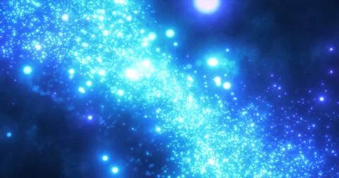 Abstract blue energy magic round particles round with bokeh effect glowing .. Stock Photos