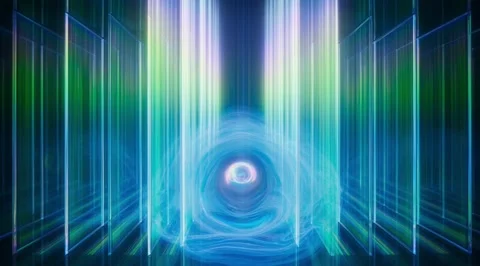 Abstract blue energy ring between glass panels Stock Footage 331455685