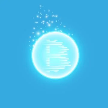 Abstract blue energy ring with bitcoin on a transparent background. Stock Illustration