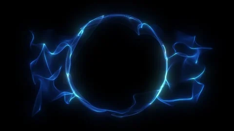 Abstract blue energy ring with flowing plasma ribbons on black background. .. Stock Footage 334818495