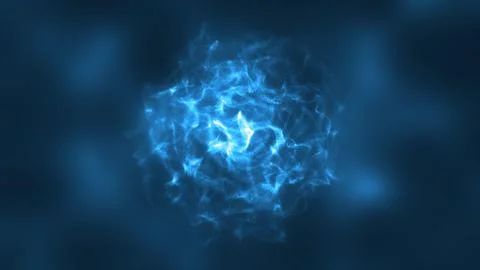 Abstract blue energy round sphere glowing with particle waves hi-tech digit.. Illustrazione stock