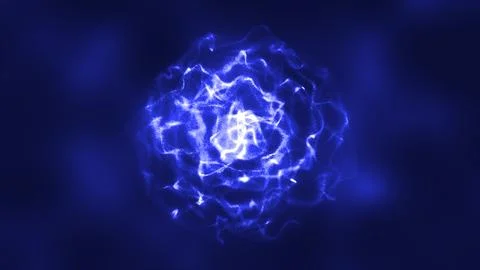 Abstract blue energy round sphere glowing with particle waves hi-tech digit.. Stock Illustration
