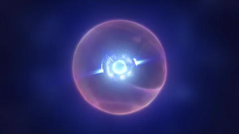 Abstract blue energy sphere with flying glowing bright particles, science f.. Stock Illustration