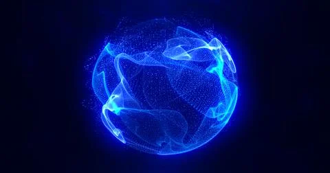 Abstract blue energy sphere of particles and waves of magical glowing on a .. Stock Illustration