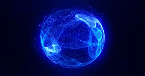 Abstract blue energy sphere of particles and waves of magical glowing on a .. Stock Illustration